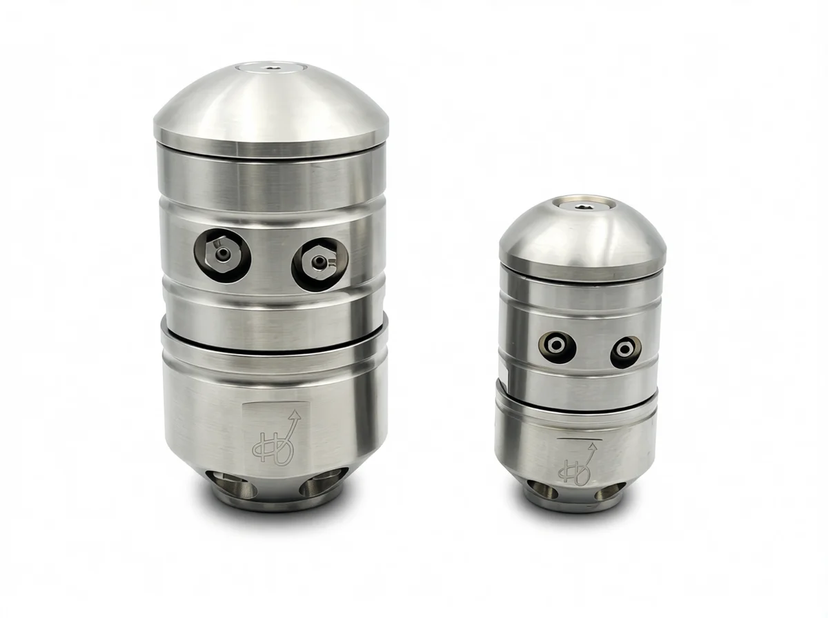 Industrial rotor nozzle front view designed for high pressure fluid dispersion with durable metal construction.