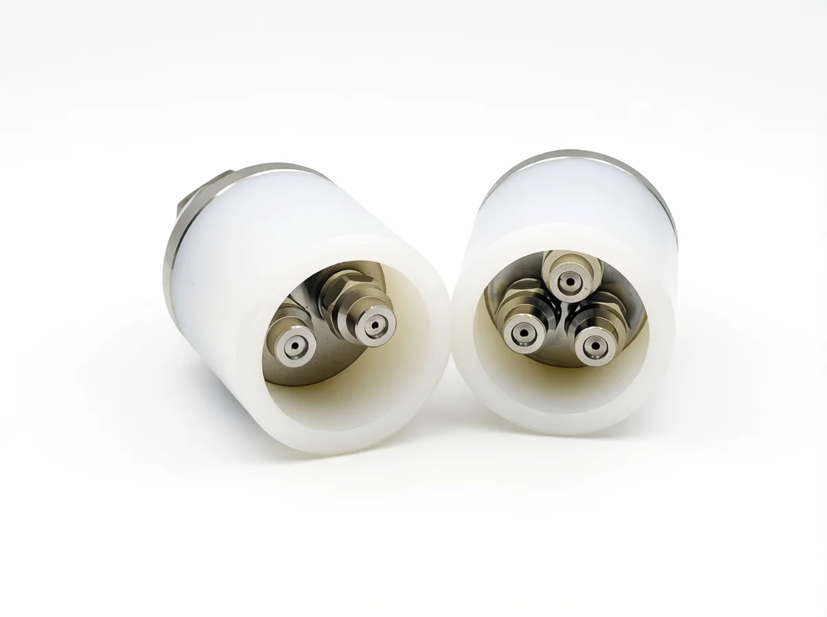 High-pressure hydro excavation nozzle for precision digging and fluid-powered earth removal.