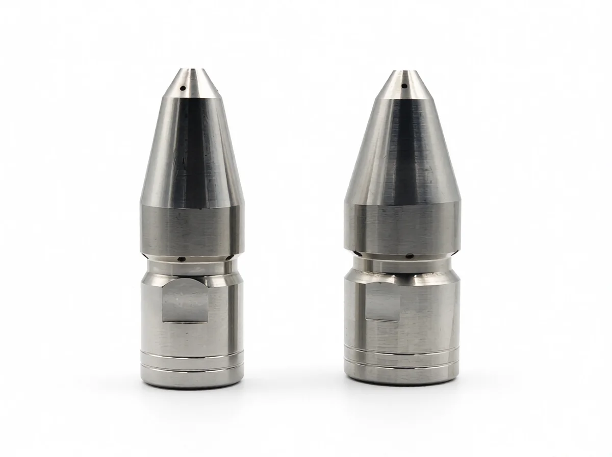 High-pressure penetrating jet nozzle for industrial cleaning and cutting applications.
